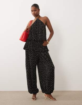 Asos Design Plisse Bubble Pants With Skirt Overlay In Animal Print