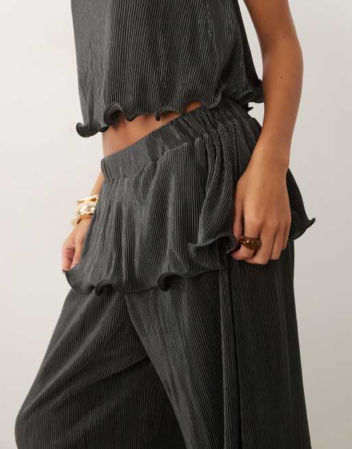 ASOS DESIGN plisse bubble trousers with skirt overlay in charcoal, 4 of 5