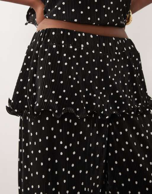 ASOS DESIGN plisse bubble trousers with skirt overlay in spot, 2 of 5