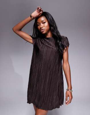 Asos Design Plisse Cap Sleeve Mini Dress