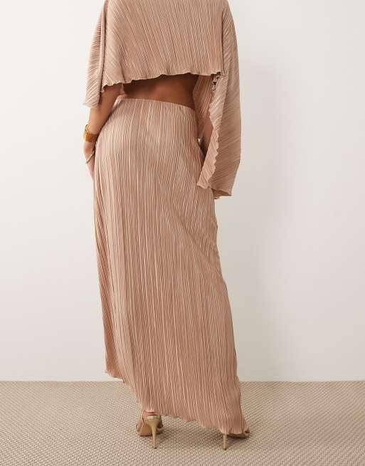ASOS DESIGN plisse co-ord sarong style wrap midi skirt in toffee, 5 of 5