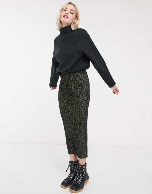 Leopard print 2024 midi skirt green