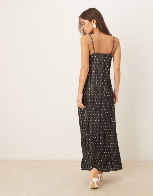 ASOS DESIGN plisse cowl neck cami midi dress in spot print, 3 of 4