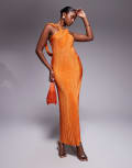 [ASOS DESIGN] ASOS DESIGN plisse cross front maxi dress with draped back in orange 6 Orange