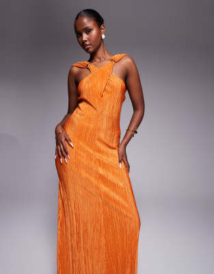 Asos Design Plisse Cross Front Maxi Dress With Draped Back