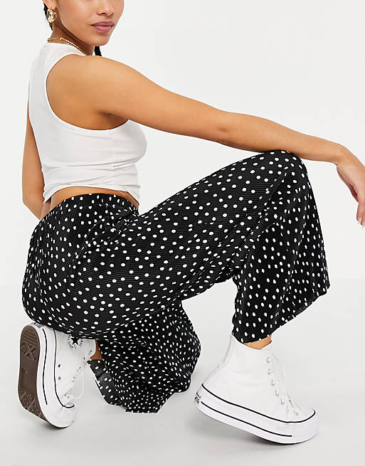 ASOS DESIGN plisse culotte trouser in mono polka dot in black
