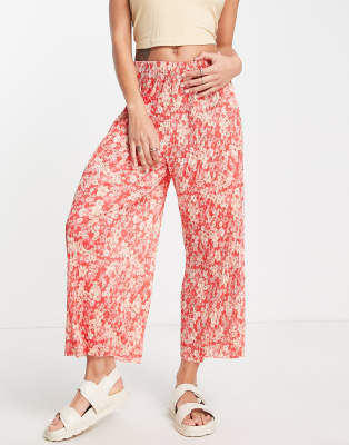 Asos Design Plisse Culotte Pants In Floral Print-multi In Multi