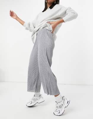 ASOS DESIGN plisse culotte pants in gray heather