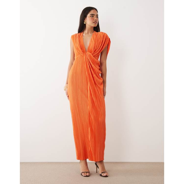 asos orange backless dress ASOS DESIGN devore ruffle strappy back maxi dress in orange
