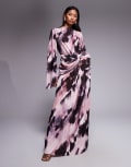 [ASOS DESIGN] ASOS DESIGN plisse drape long sleeve maxi dress in pastel blurred print-Multi 14 Blurred print