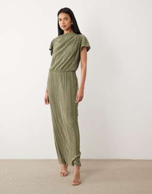 Asos Design Plisse Draped Waist Midi Dress In Multi