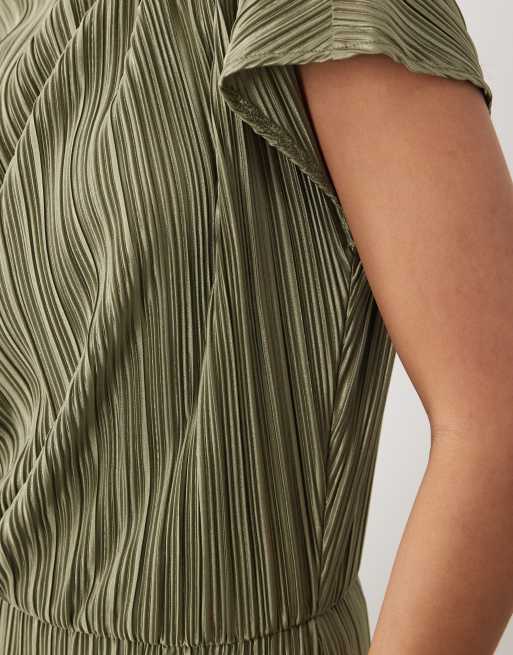 ASOS DESIGN plisse draped waist midi dress in khaki, 4 of 4