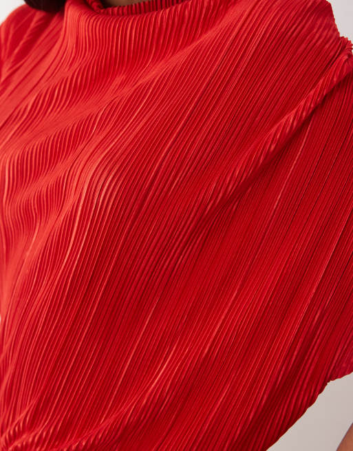 ASOS DESIGN plisse draped waist midi dress in red, 3 of 4