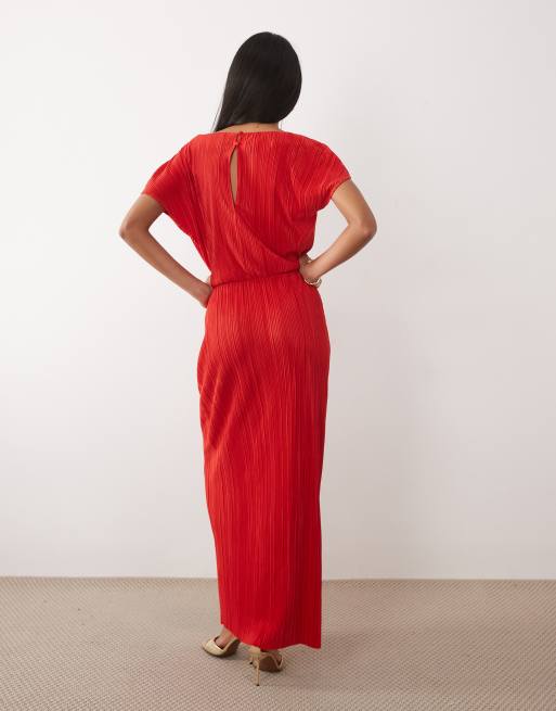 ASOS DESIGN plisse draped waist midi dress in red, 4 of 4