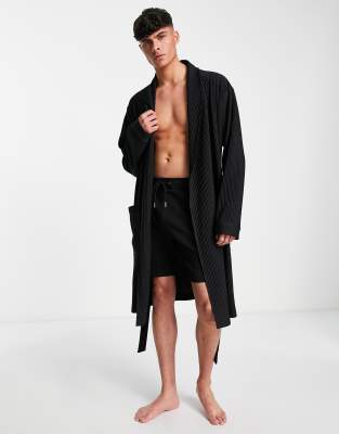 Asos Design Plisse Dressing Gown In Black ModeSens