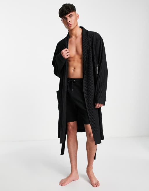 ASOS DESIGN plisse dressing gown in black | ASOS