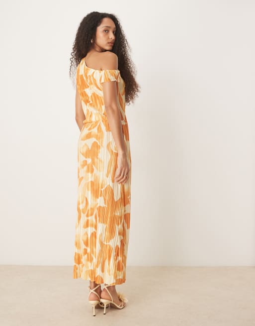 slim fit dress slacks Rent ASOS DESIGN Plisse Fallen Shoulder Midi Dress In Rust