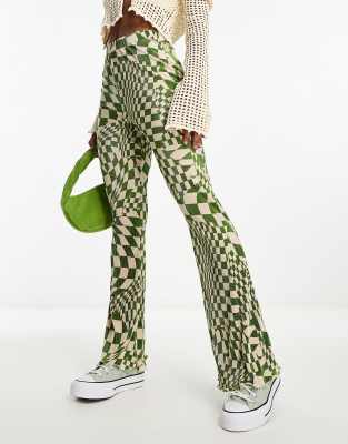 Asos Design Plisse Flare In Checkerboard-multi