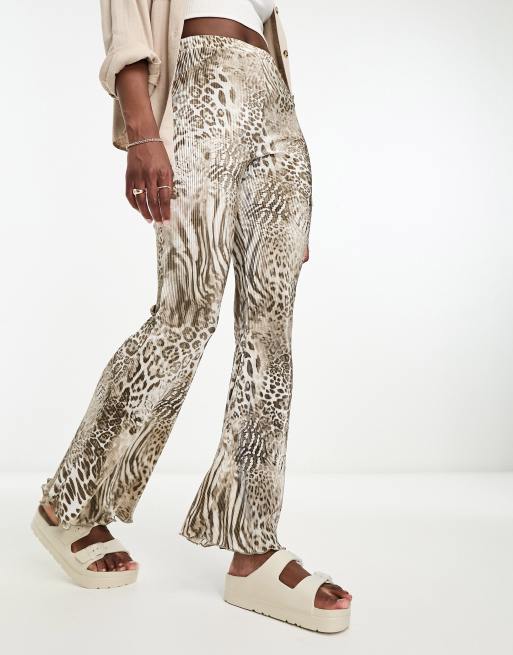 ASOS DESIGN plisse flare in mixed animal print