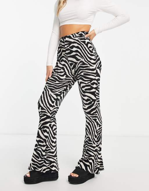 ASOS DESIGN plisse flare in neutral zebra print | ASOS