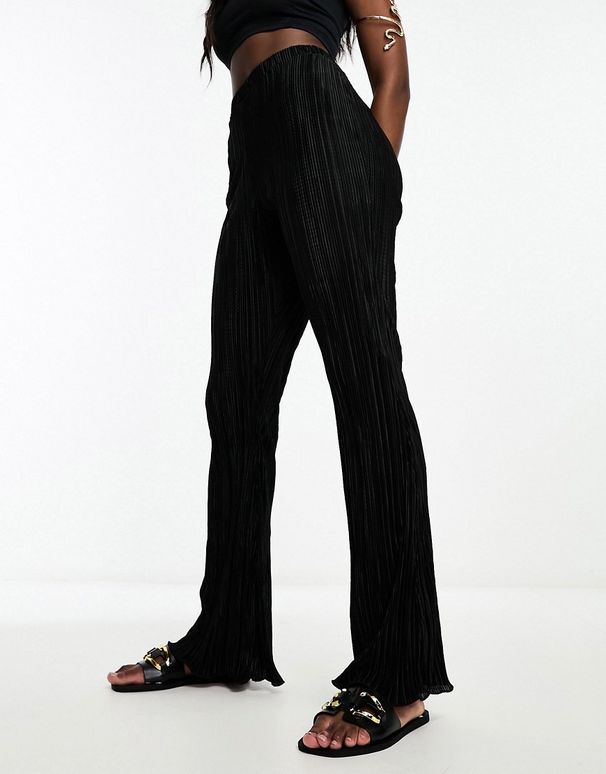 ASOS DESIGN plisse flare trouser in black
