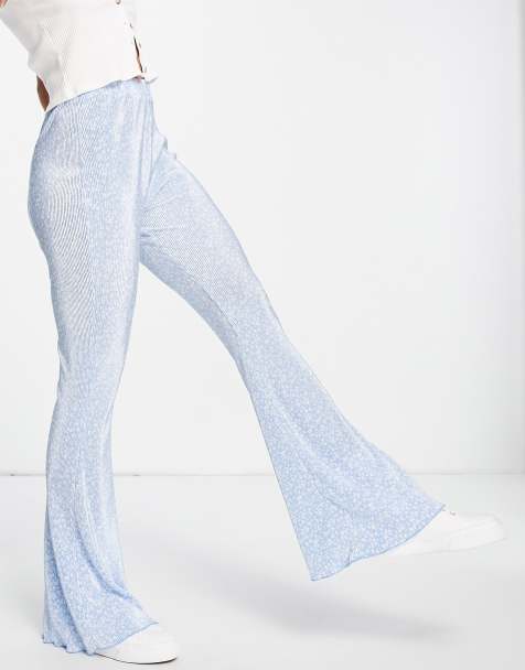 ASOS DESIGN plisse flare trouser in blue ditsy floral - view 1