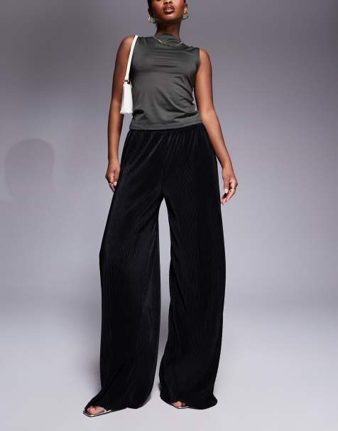 ASOS DESIGN plisse full length trouser in black - view 1