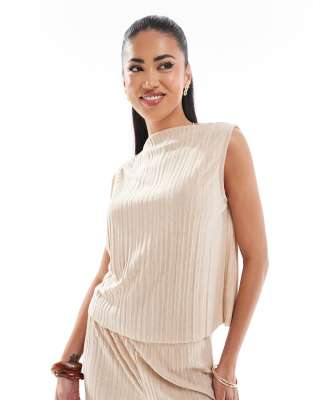 Asos Design Plisse Grown On Neck Sleeveless Top In Pink