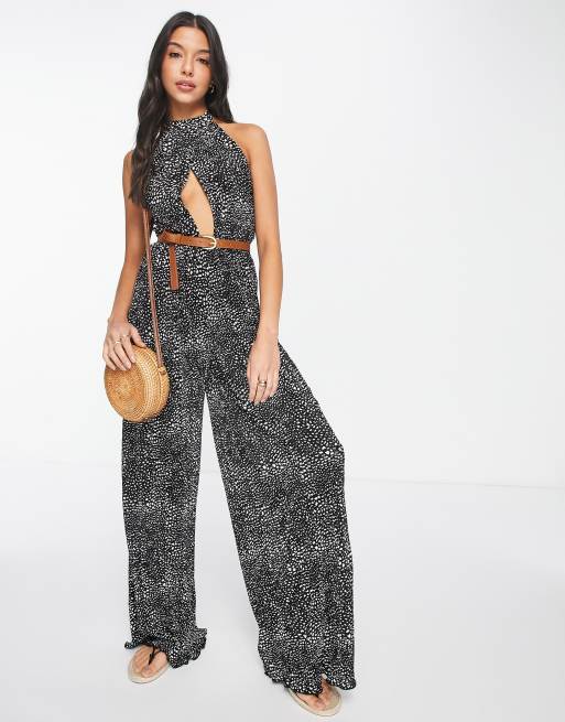 Halter Cut Out Jumpsuit Black