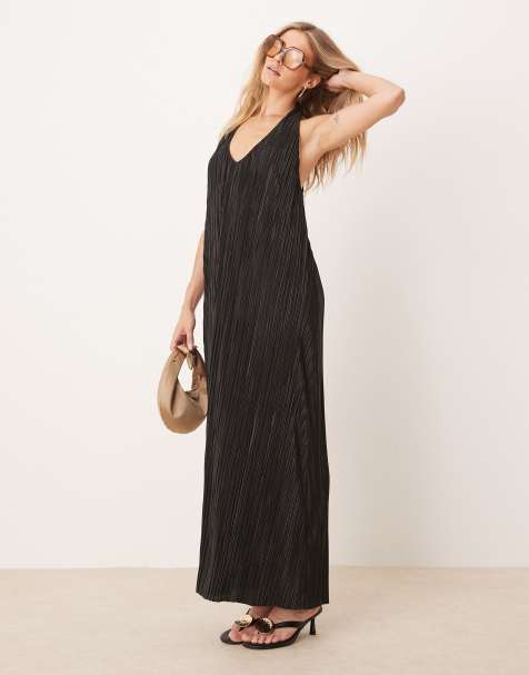 ASOS DESIGN plisse halter maxi dress in black - view 1