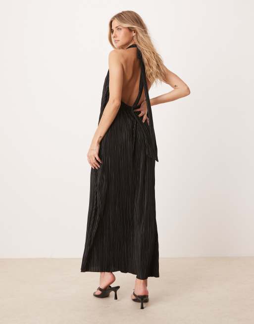 ASOS DESIGN plisse halter maxi dress in black