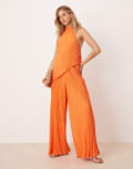 [ASOS DESIGN] ASOS DESIGN plisse halter neck wide leg jumpsuit in orange 12 ORANGE