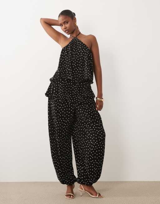 ASOS DESIGN plisse halterneck top in dot print, 2 of 4
