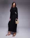 [ASOS DESIGN] ASOS DESIGN plisse high neck long sleeve wrap waist maxi dress in black 14 BLACK