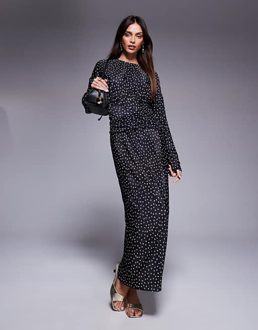 high waist maxi dress Paisley Print Side Slit Puff Sleeve Red / S this lux chiffon halter maxi dress features a low ballet back and tasteful stand collar with a scarf tie closure at the back neck The Frigo Cinch Waist Maxi