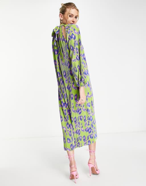 ASOS DESIGN plisse high neck maxi dress in bright green floral