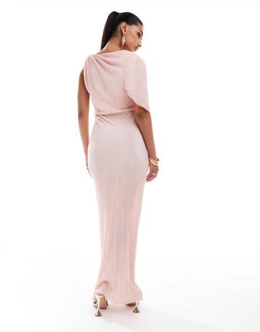 ASOS DESIGN plisse high neck sleeveless midi dress with drape sash detail  in blush pink | ASOS