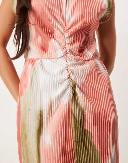 ASOS DESIGN plisse high twisted neck midi dress in smudge floral print, 3 of 4