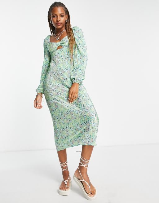 Green ditsy floral clearance dress