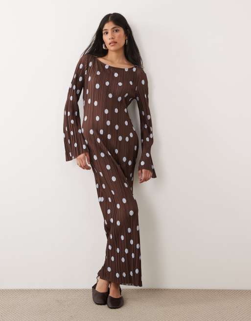 ASOS DESIGN plisse long sleeve midi dress in polka dot print | ASOS