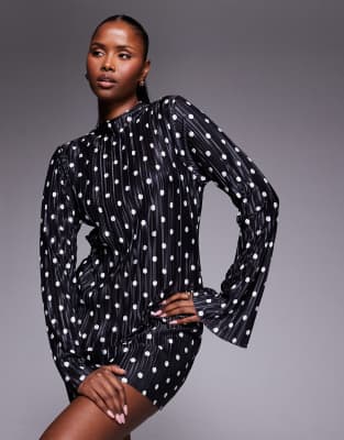 black and white aztec print trim long sleeve mini dress ASOS DESIGN plissé in polka dots Size:15 3/4 cf_s_17--l-xl 100% Polyester Robbie Bee Women's Plus