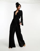 ASOS DESIGN Tall jersey shirred bandeau jumpsuit in washed black