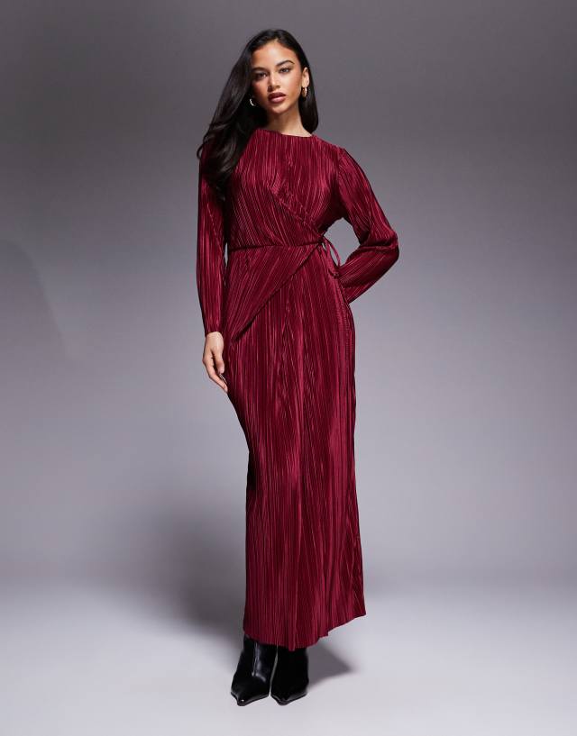 burgundy wrap maxi dress ASOS Design - Plissé Long Sleeve Tie Waist - Women - Polyester - 0 US CL136282069 gs c Usable Pockets burgundy shoes dress MHB Size:Custom (0-12 US, 32-44 EU)