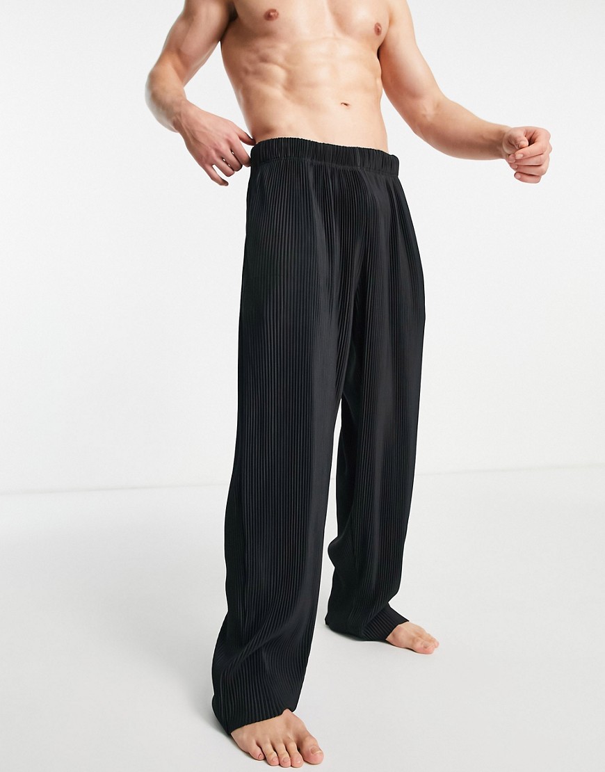 ASOS DESIGN plisse lounge pajama bottoms in black