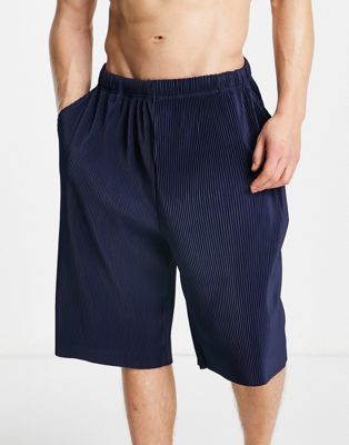 ASOS DESIGN plisse lounge shorts in navy - ASOS Price Checker