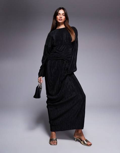 ASOS DESIGN plisse maxi dress in black