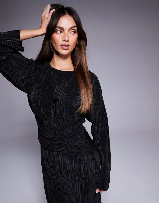 ASOS DESIGN plisse maxi dress in black | ASOS