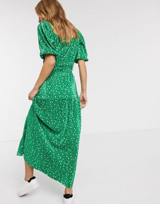 green floral button up dress