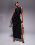 [ASOS DESIGN] ASOS DESIGN plisse maxi dress with gold hardware and split in black 8 black