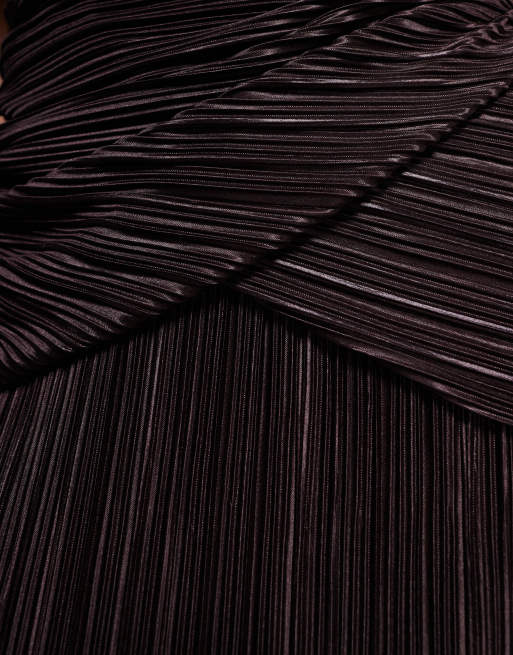 ASOS DESIGN - Plissé maxi kokerjurk met afhangende schouder en gedraaide taille in chocoladebruin, 3 van 4